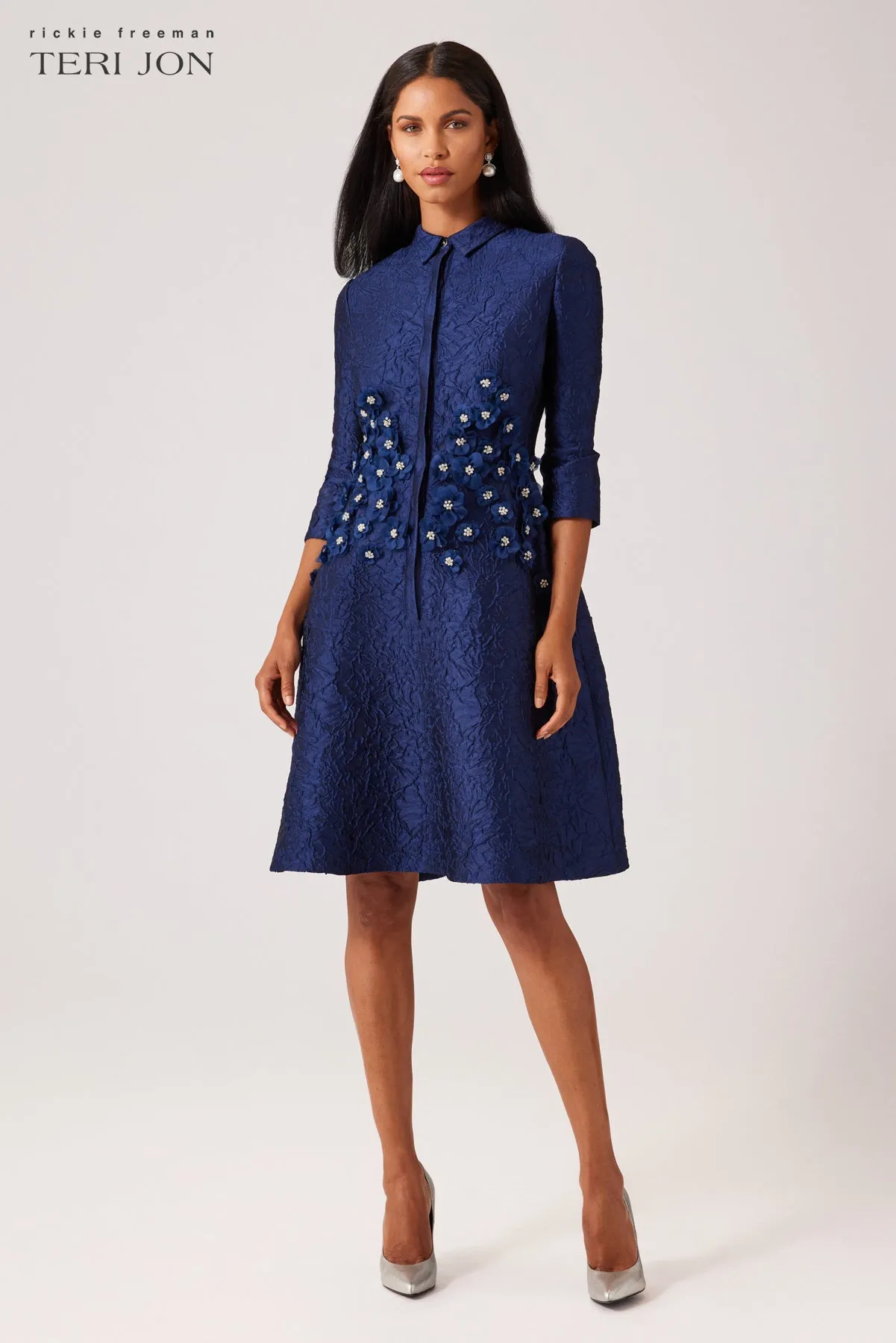 Jacquard Shirt Dress With Jewel Appliques sold by Teri Jon