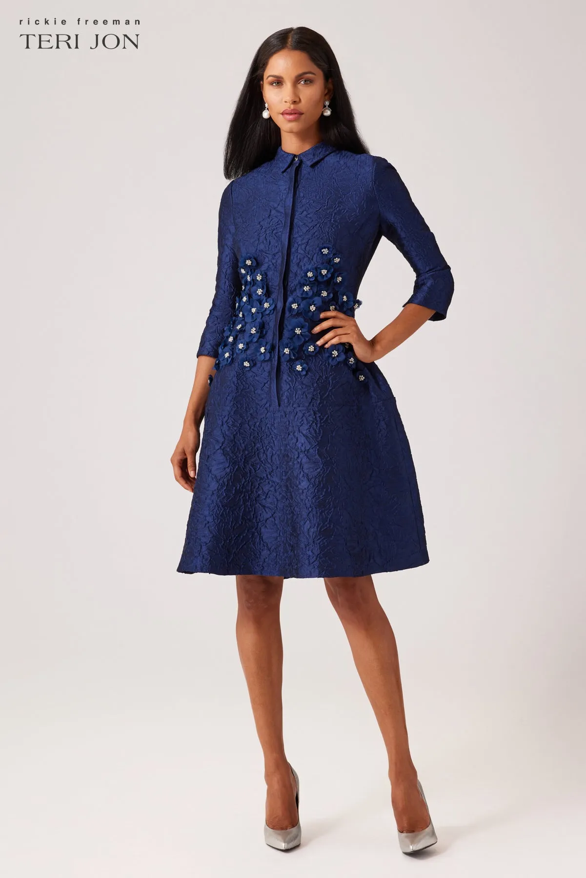 Jacquard Shirt Dress With Jewel Appliques sold by Teri Jon product image thumbnail 2