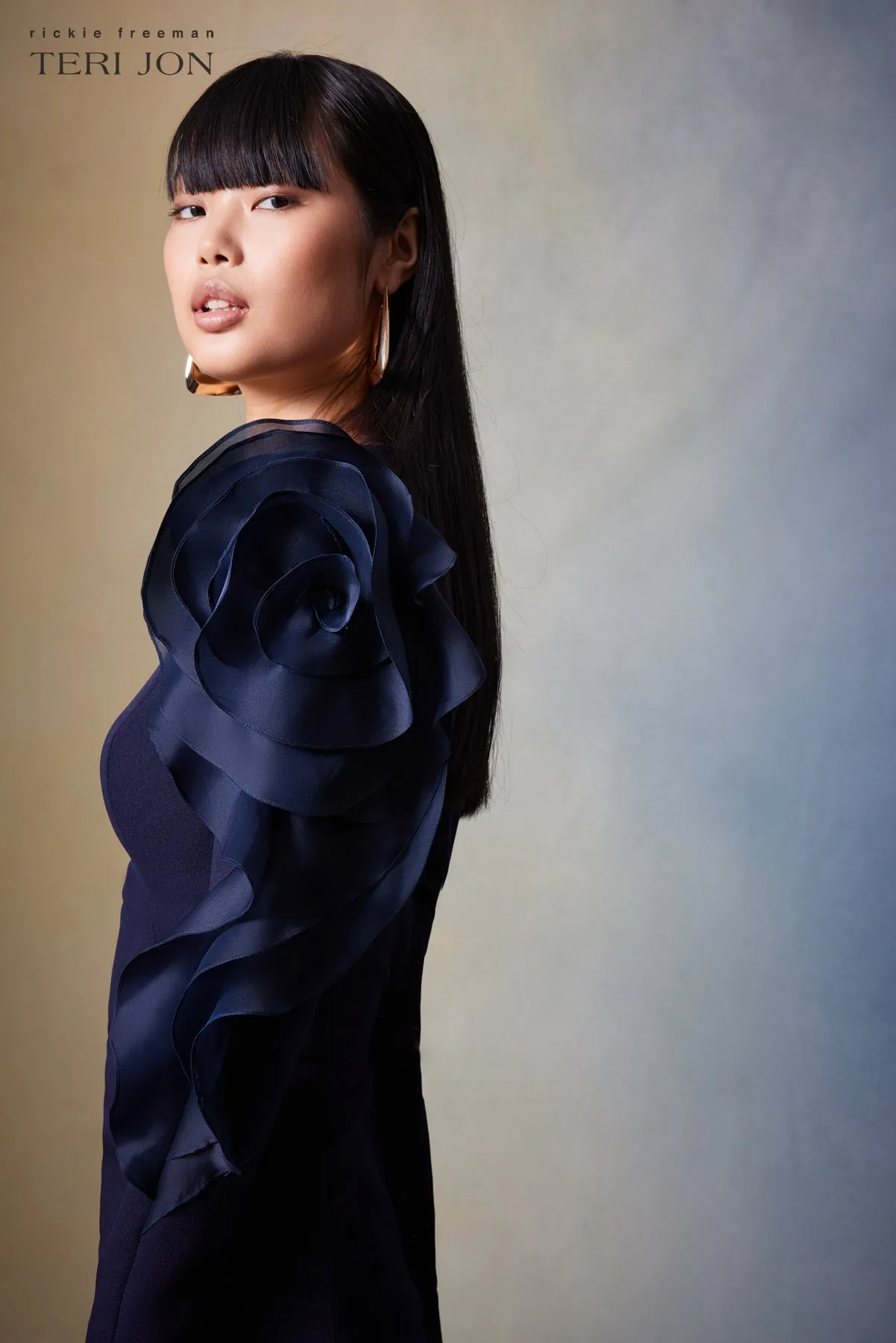 Crepe Taffeta One Applique Sleeve Dress sold by Teri Jon product image thumbnail 5