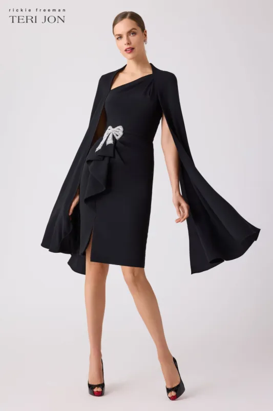 Crepe Cape Sleeve Beaded Waist Bow Dress sold by Teri Jon