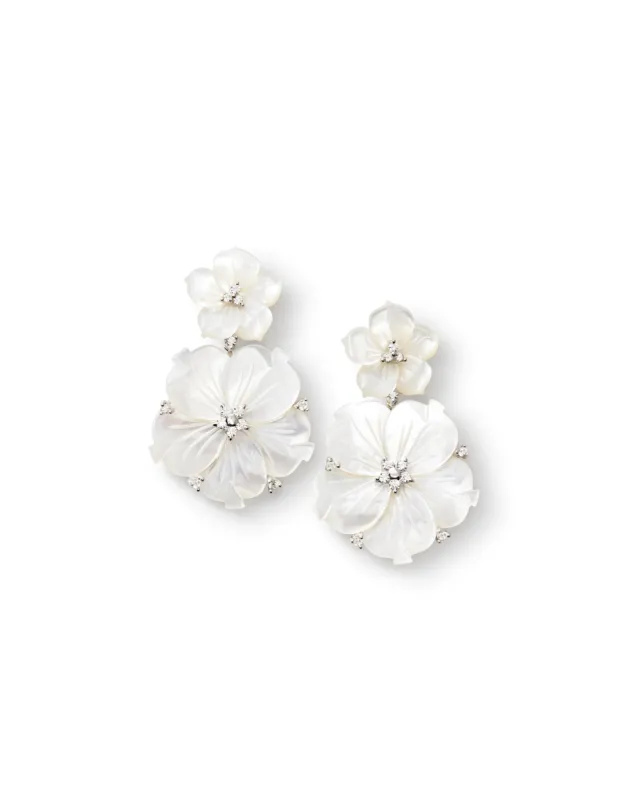 Double Carved Mother of Pearl Flower Drop Earrings sold by Teri Jon
