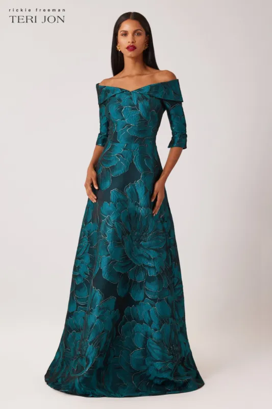 Jacquard A-Line Formal Evening Skirt Gown sold by Teri Jon