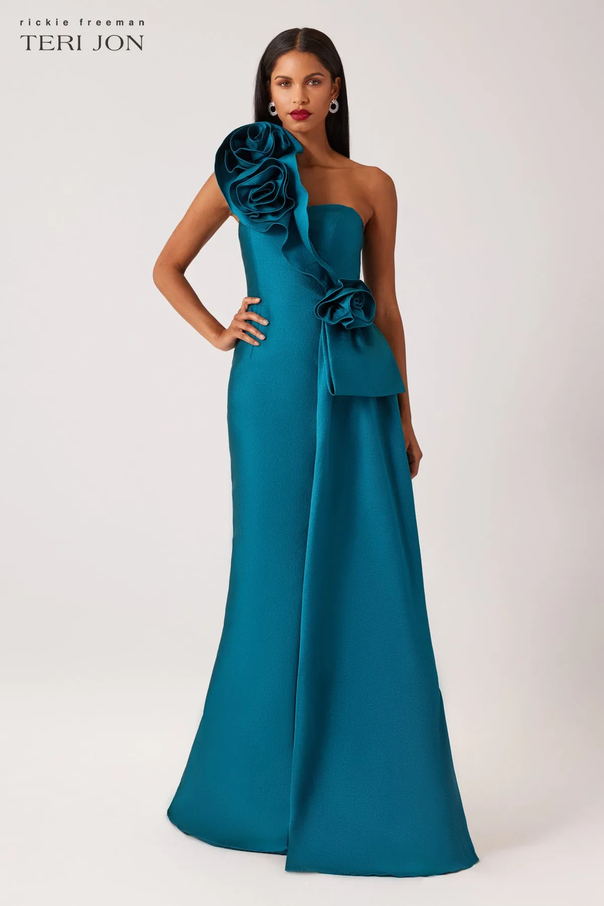 Jacquard Flower Side Drape Gown sold by Teri Jon product image thumbnail 3