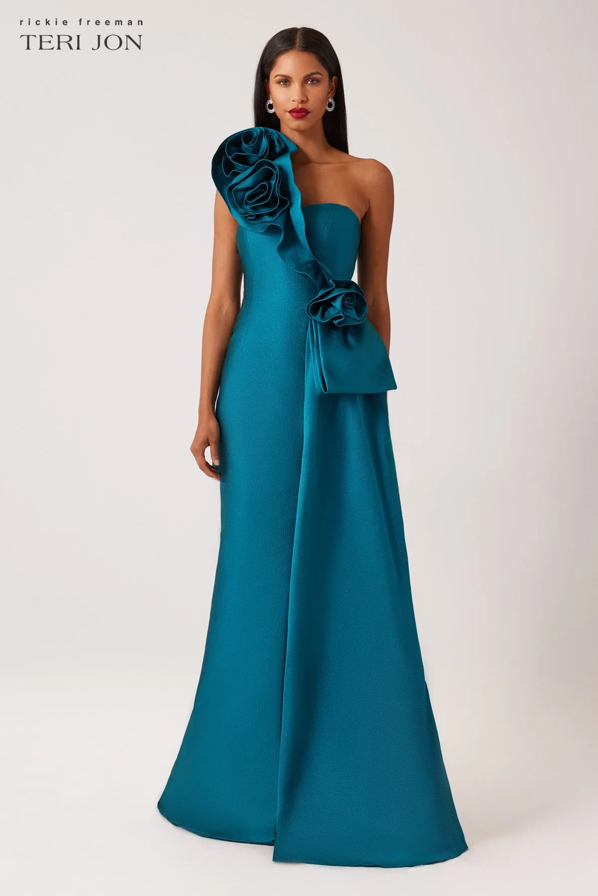 Jacquard Flower Side Drape Gown sold by Teri Jon