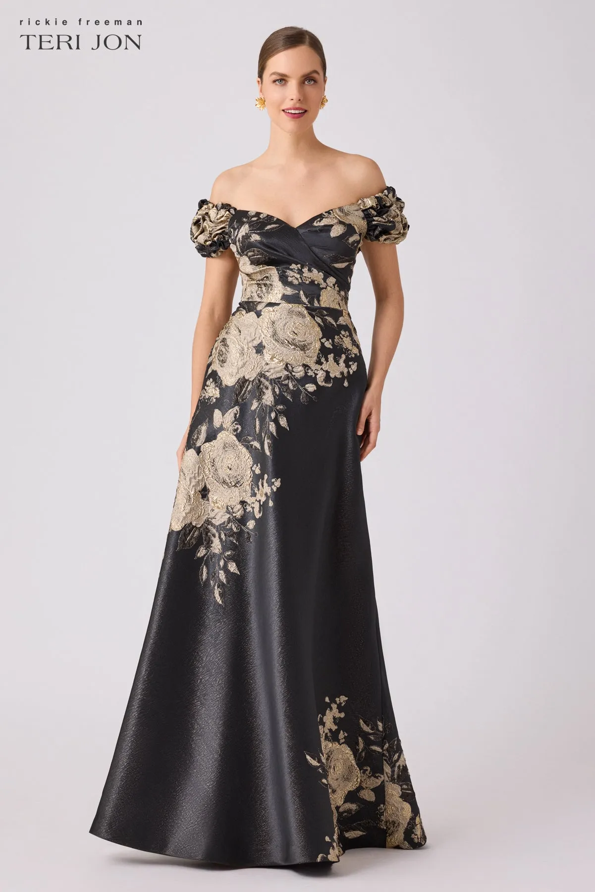 Formal Metallic Jacquard Floral Evening Gown sold by Teri Jon product image thumbnail 2
