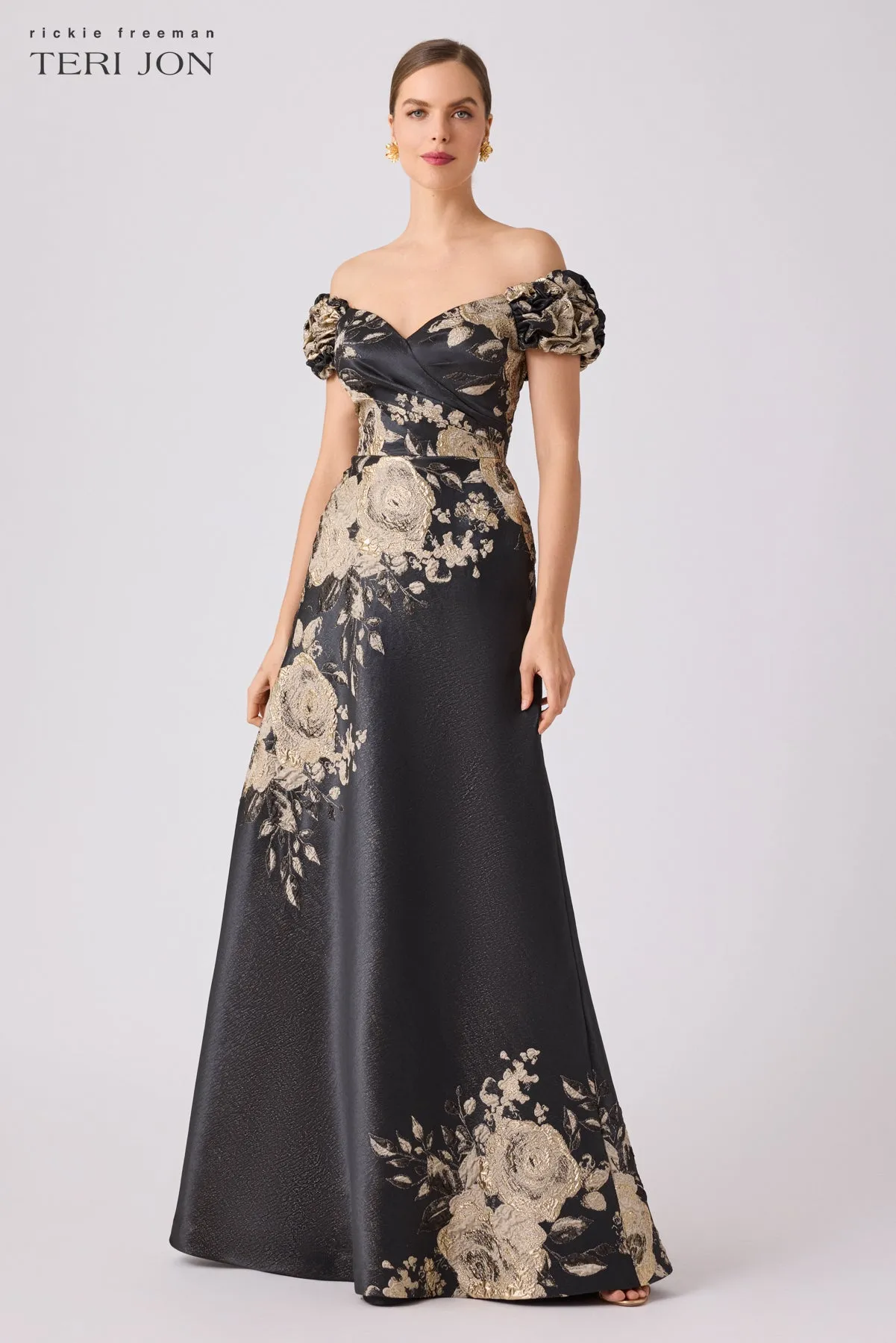 Formal Metallic Jacquard Floral Evening Gown sold by Teri Jon
