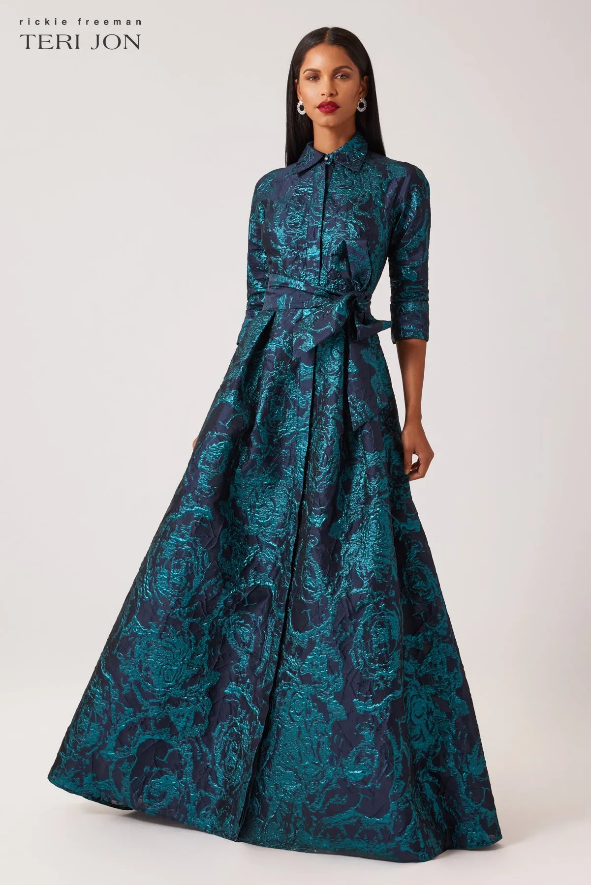 Metallic Jacquard Abstract Print Shirtdress sold by Teri Jon product image thumbnail 2