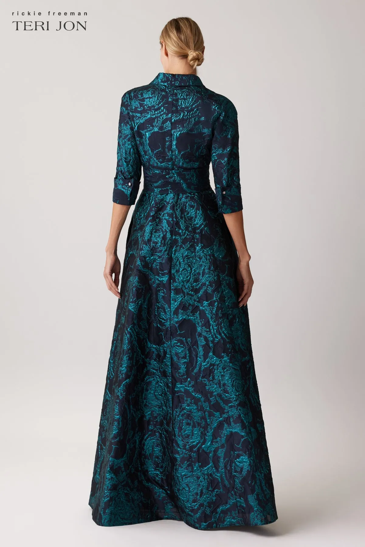 Metallic Jacquard Abstract Print Shirtdress sold by Teri Jon product image thumbnail 4