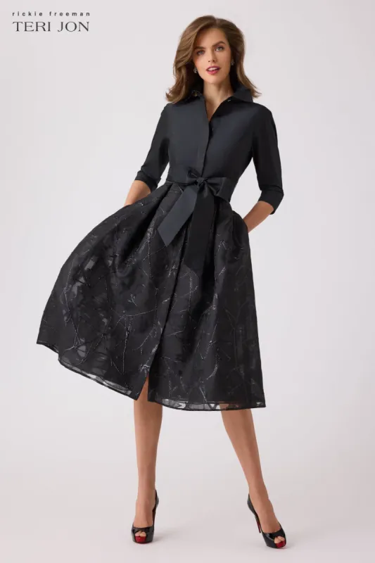 Taffeta And Jacquard Shirt Waist Dress sold by Teri Jon