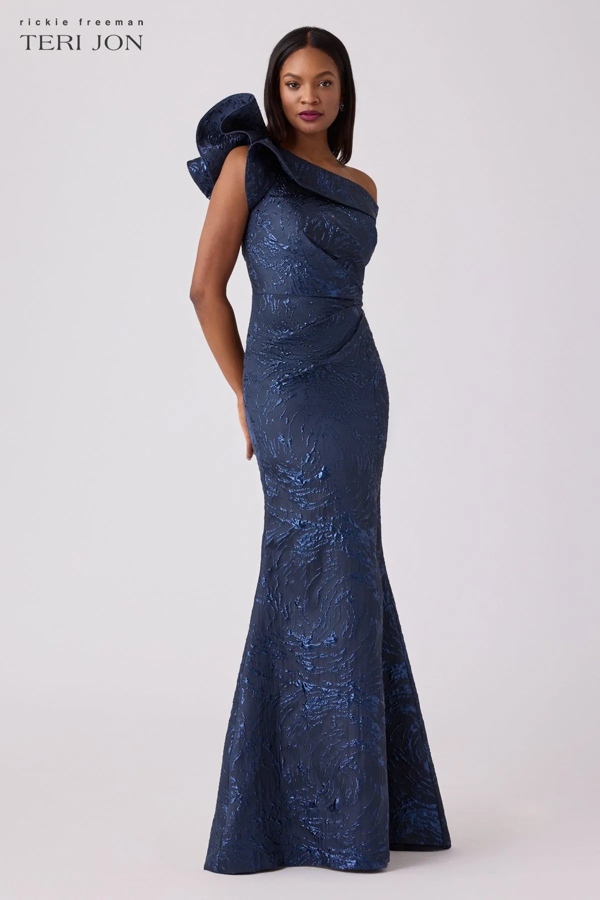 Swirl Jacquard Ruffle Gown sold by Teri Jon product image thumbnail 4