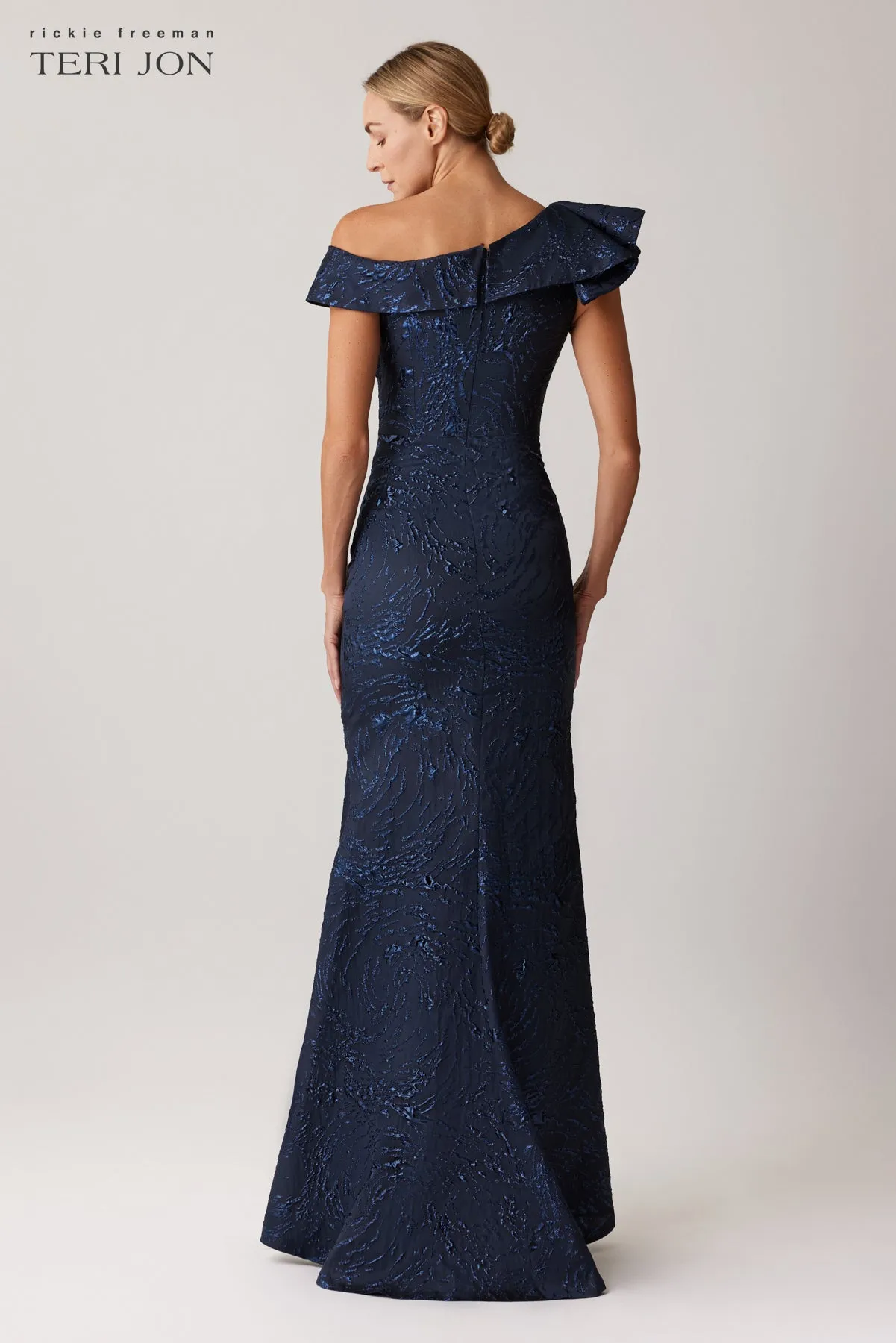 Swirl Jacquard Ruffle Gown sold by Teri Jon product image thumbnail 5