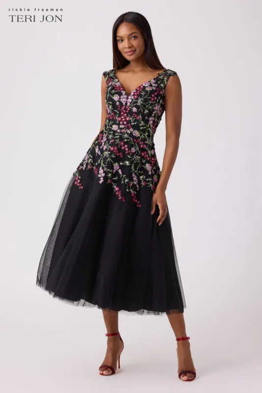 Embroidered Tulle Fit N Flare Dress sold by Teri Jon