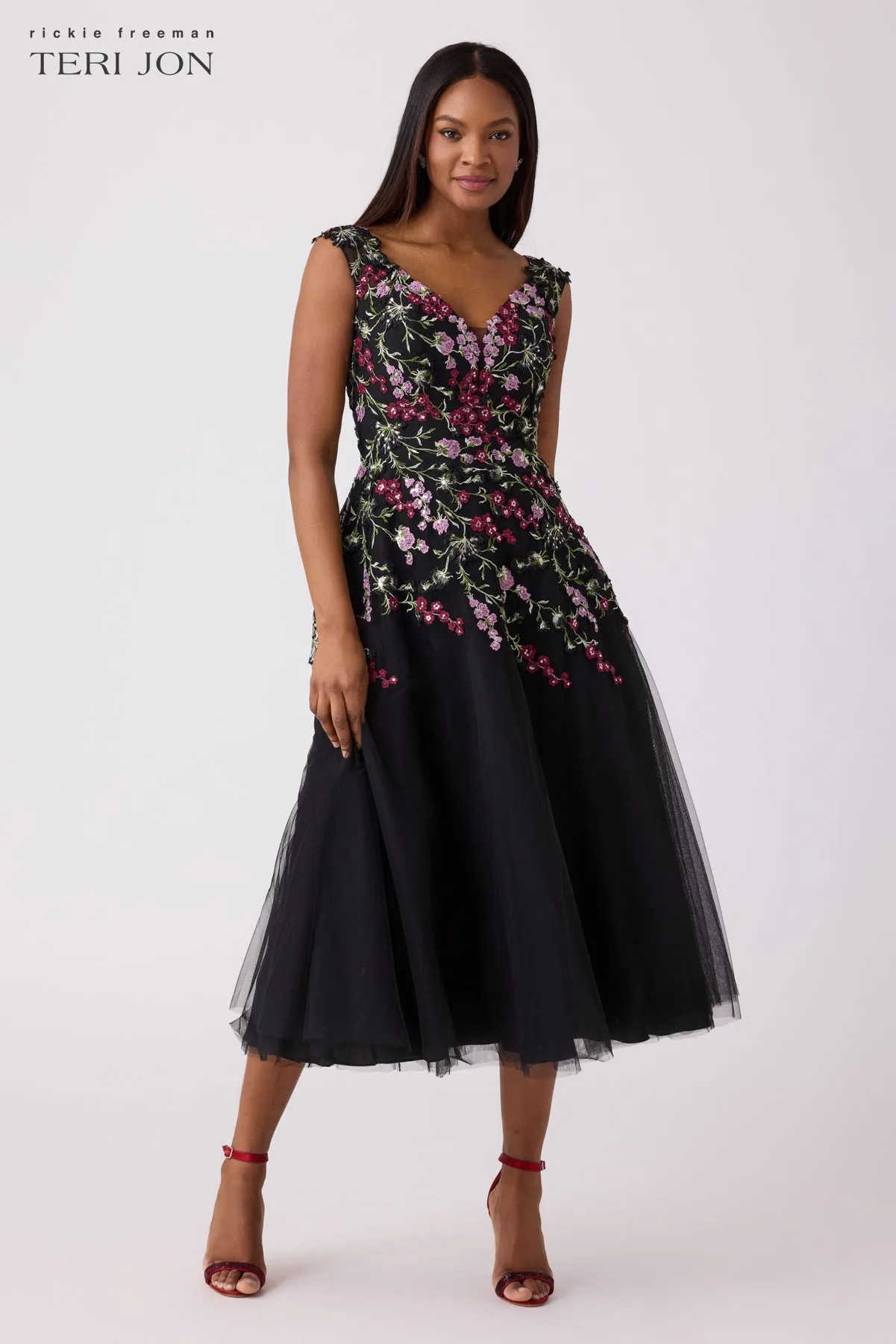 Embroidered Tulle Fit N Flare Dress sold by Teri Jon product image thumbnail 3