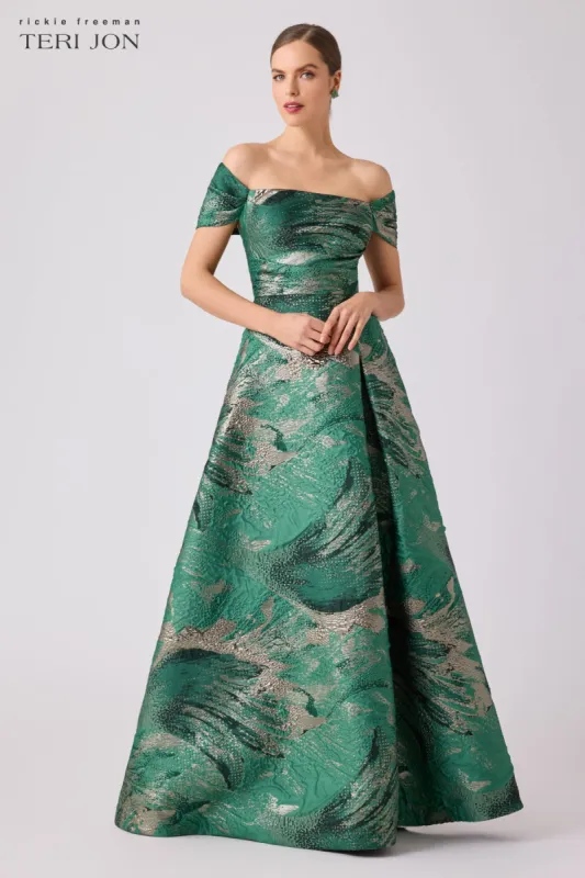 Metallic Leaf Formal A-Line Evening Dress made by Teri Jon