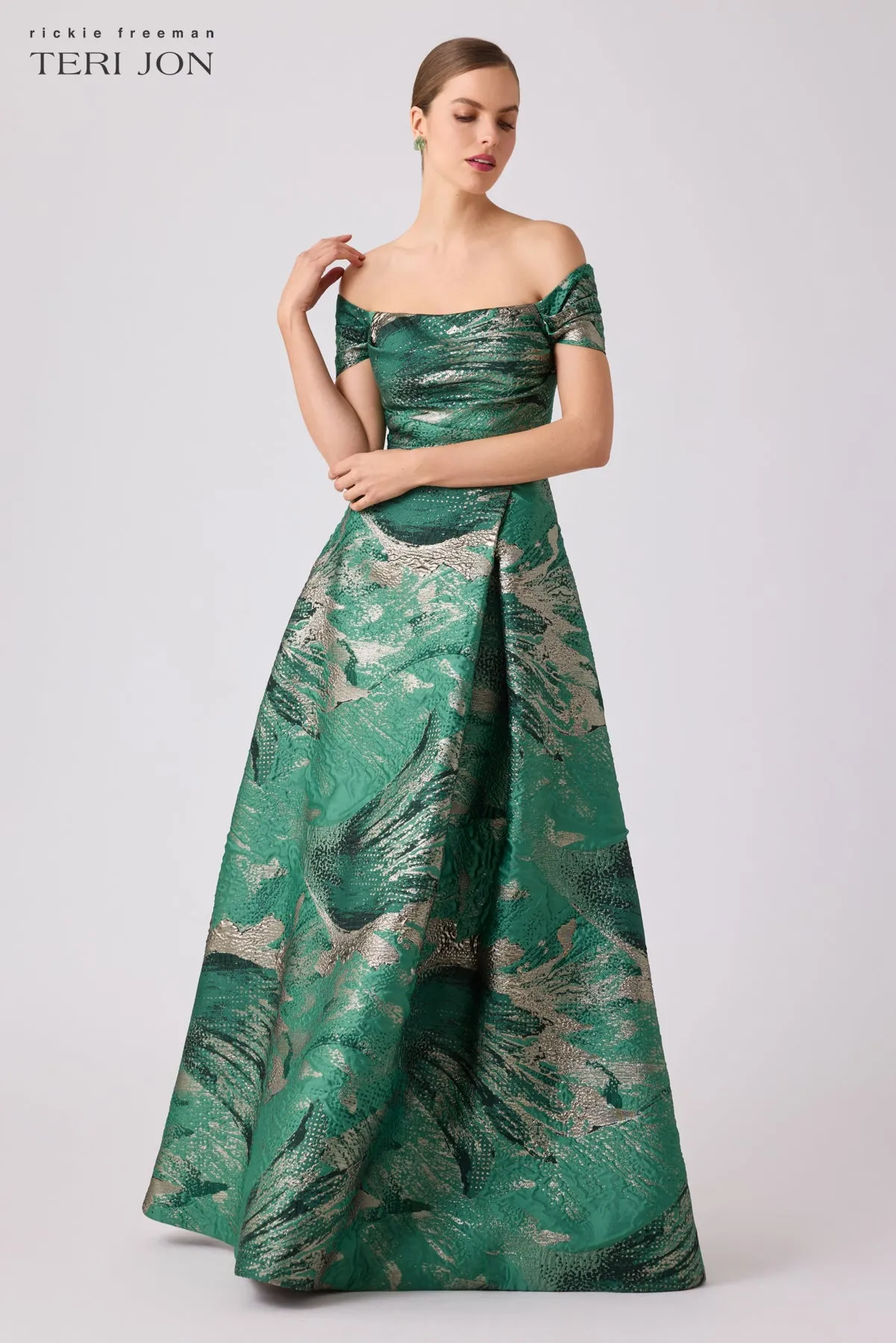 Metallic Leaf Formal A-Line Evening Dress sold by Teri Jon product image thumbnail 2