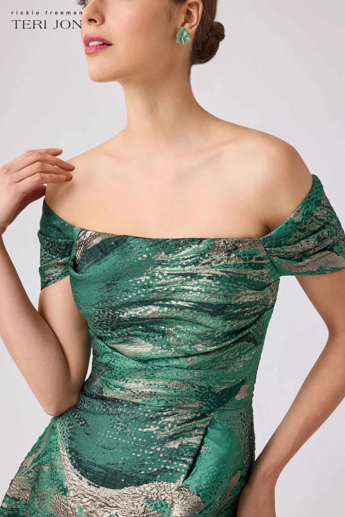 Metallic Leaf Formal A-Line Evening Dress sold by Teri Jon product image thumbnail 4
