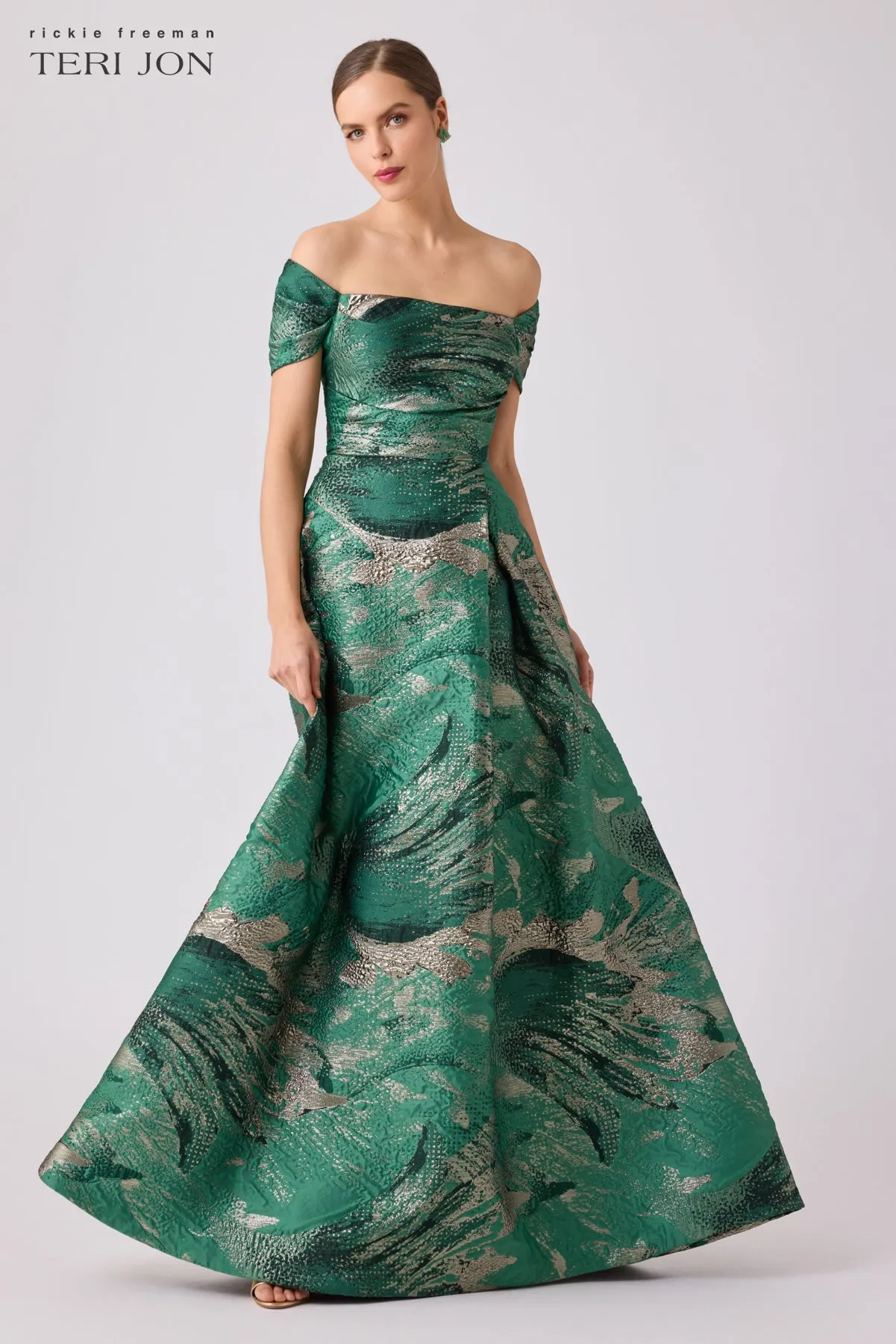 Metallic Leaf Formal A-Line Evening Dress sold by Teri Jon product image thumbnail 3