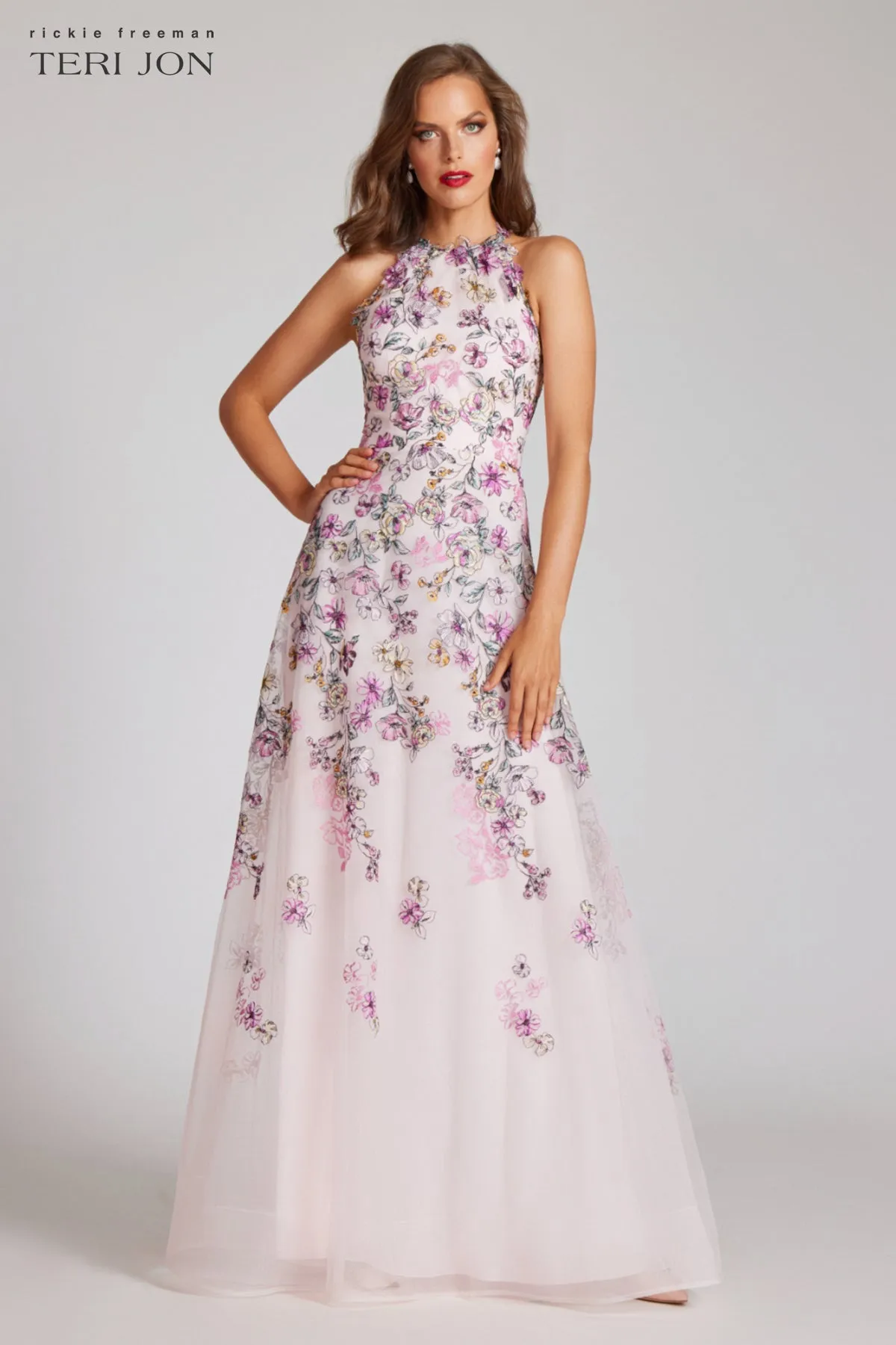 Tulle Floral Halter Gown sold by Teri Jon
