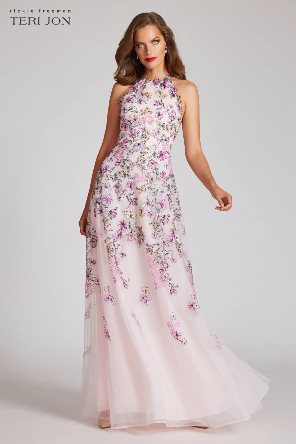 Tulle Floral Halter Gown sold by Teri Jon product image thumbnail 3
