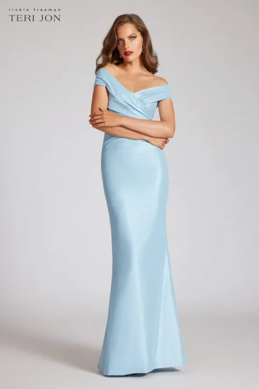 Stretch Metallic Taffeta Off the Shoulder Gown sold by Teri Jon