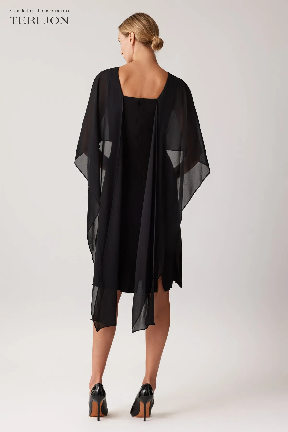 Chiffon Cape Dress With Cut Through Skirt sold by Teri Jon product image thumbnail 4