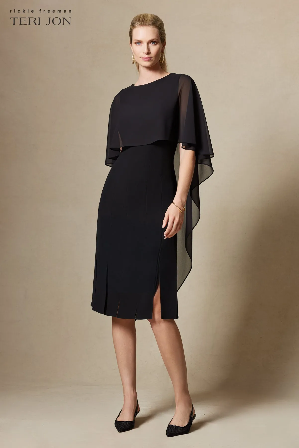 Chiffon Cape Dress With Cut Through Skirt sold by Teri Jon product image thumbnail 2