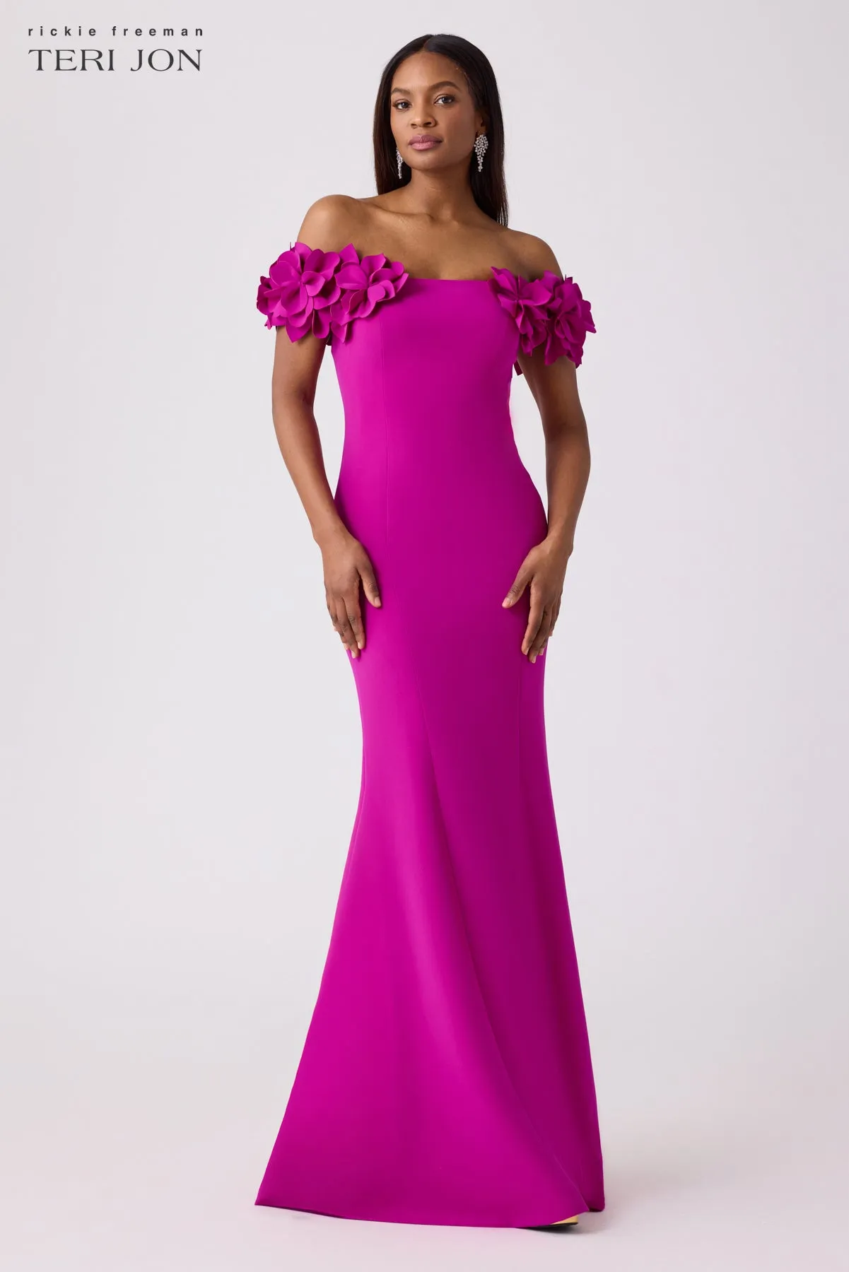 Petal Detail Crepe Stretch Gown sold by Teri Jon product image thumbnail 3