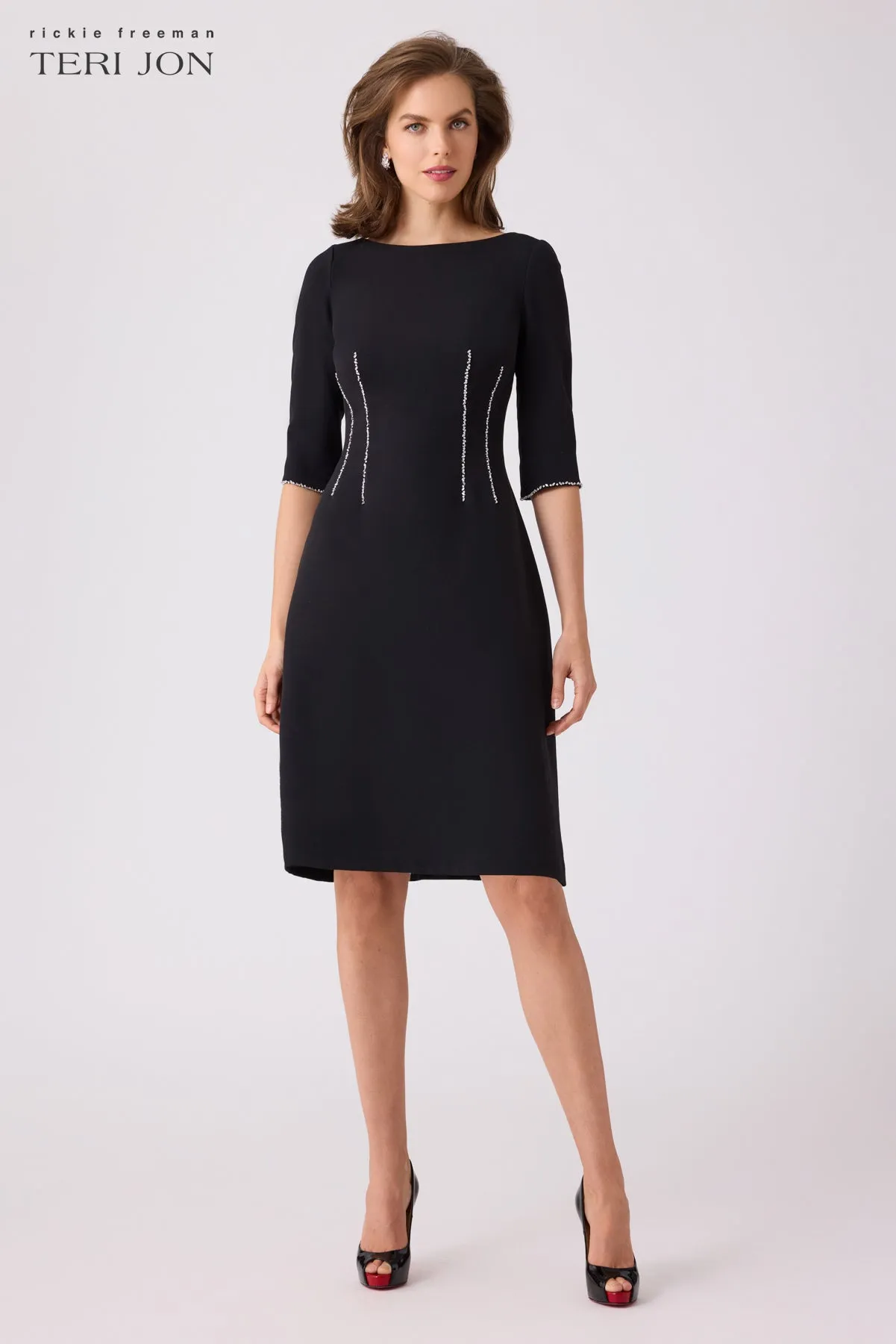 Crepe Rhinestone Trim Waist Dress sold by Teri Jon