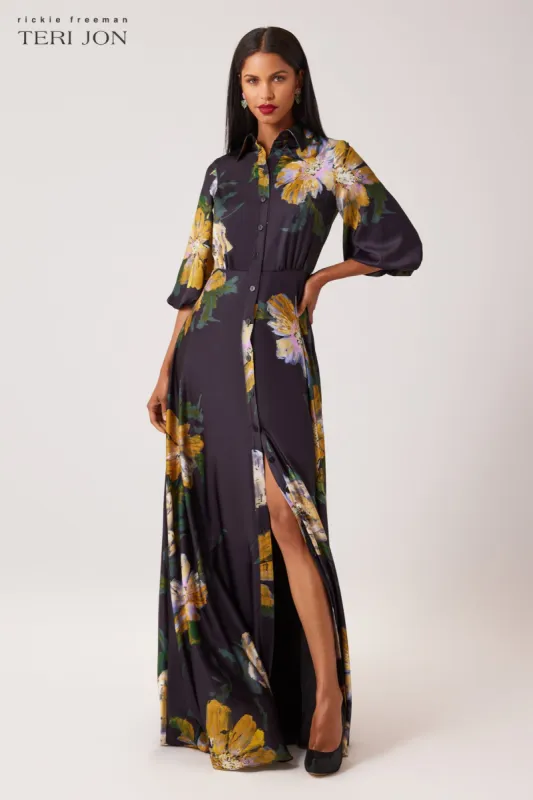 Chiffon Floral Shirt Gown sold by Teri Jon