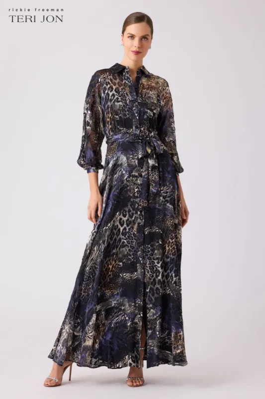Abstract Animal Shirt Waist Gown sold by Teri Jon