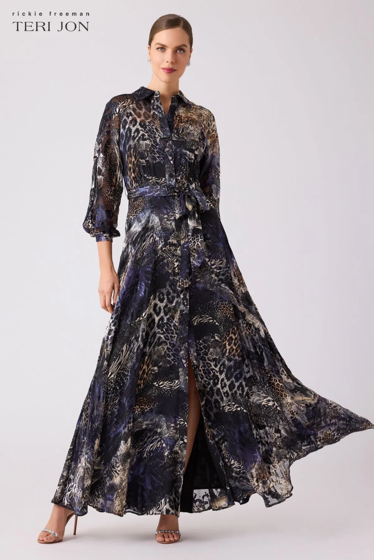 Abstract Animal Shirt Waist Gown sold by Teri Jon product image thumbnail 2