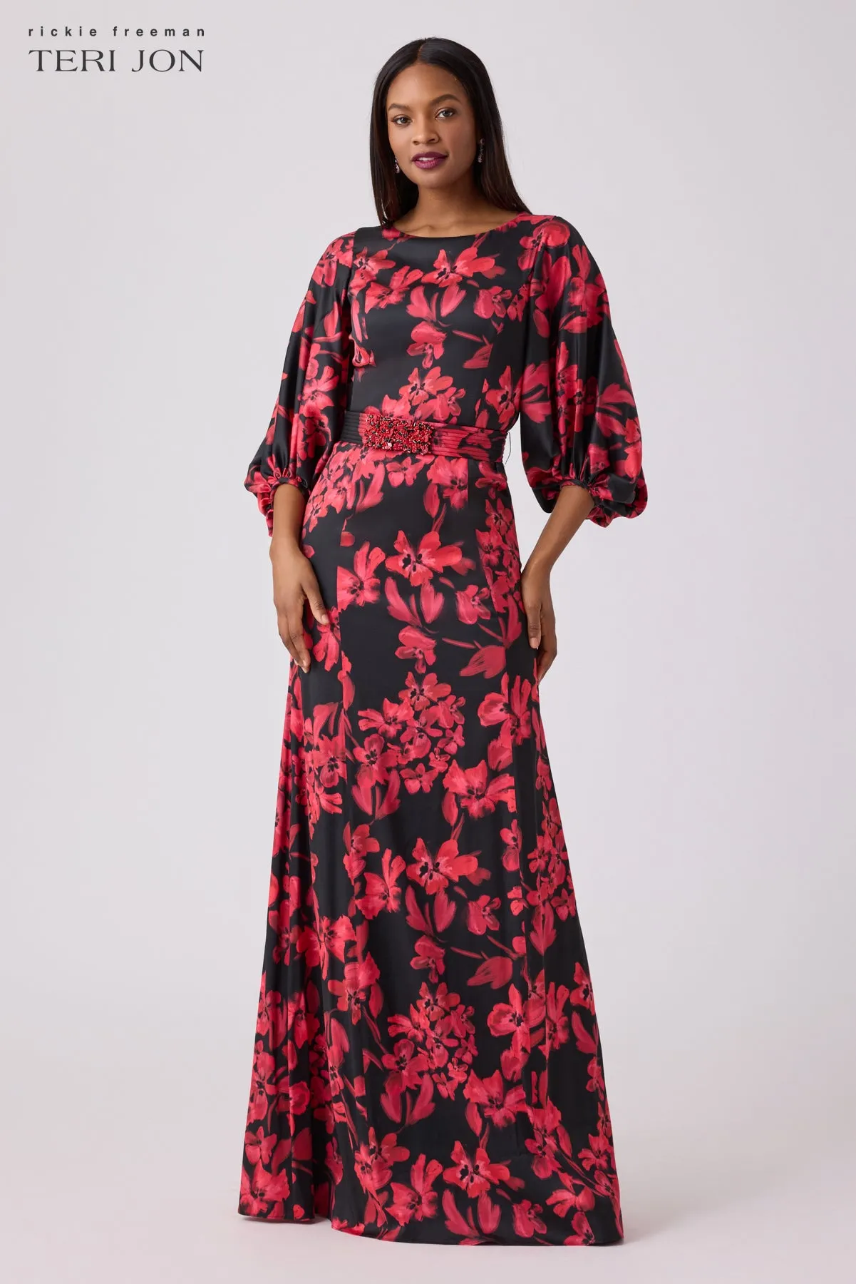 Silk Floral Jewel Belt Gown sold by Teri Jon