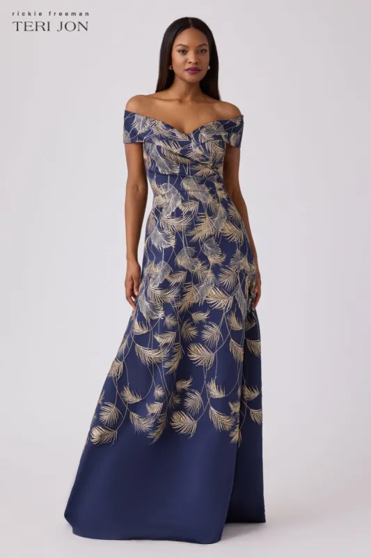 Jacquard Leaf Pattern Gown sold by Teri Jon