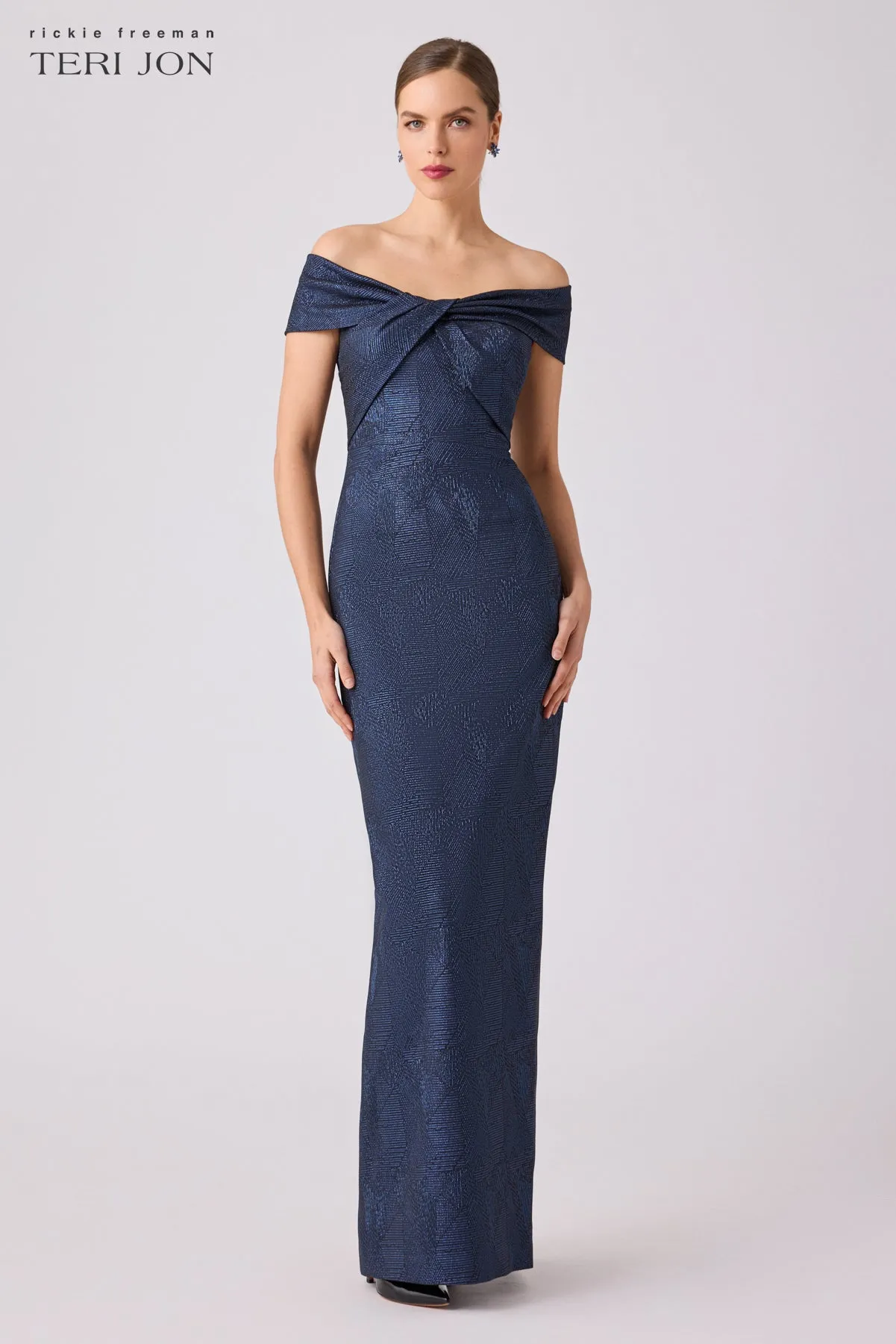 Shimmer Jacquard Twist Gown sold by Teri Jon
