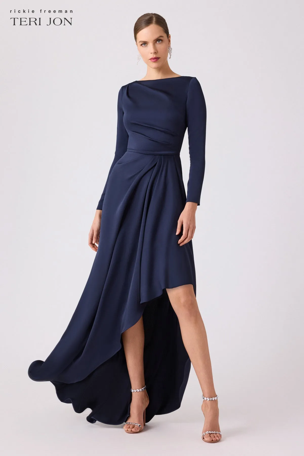 Navy Long Sleeve Front Drape Gown sold by Teri Jon product image thumbnail 2