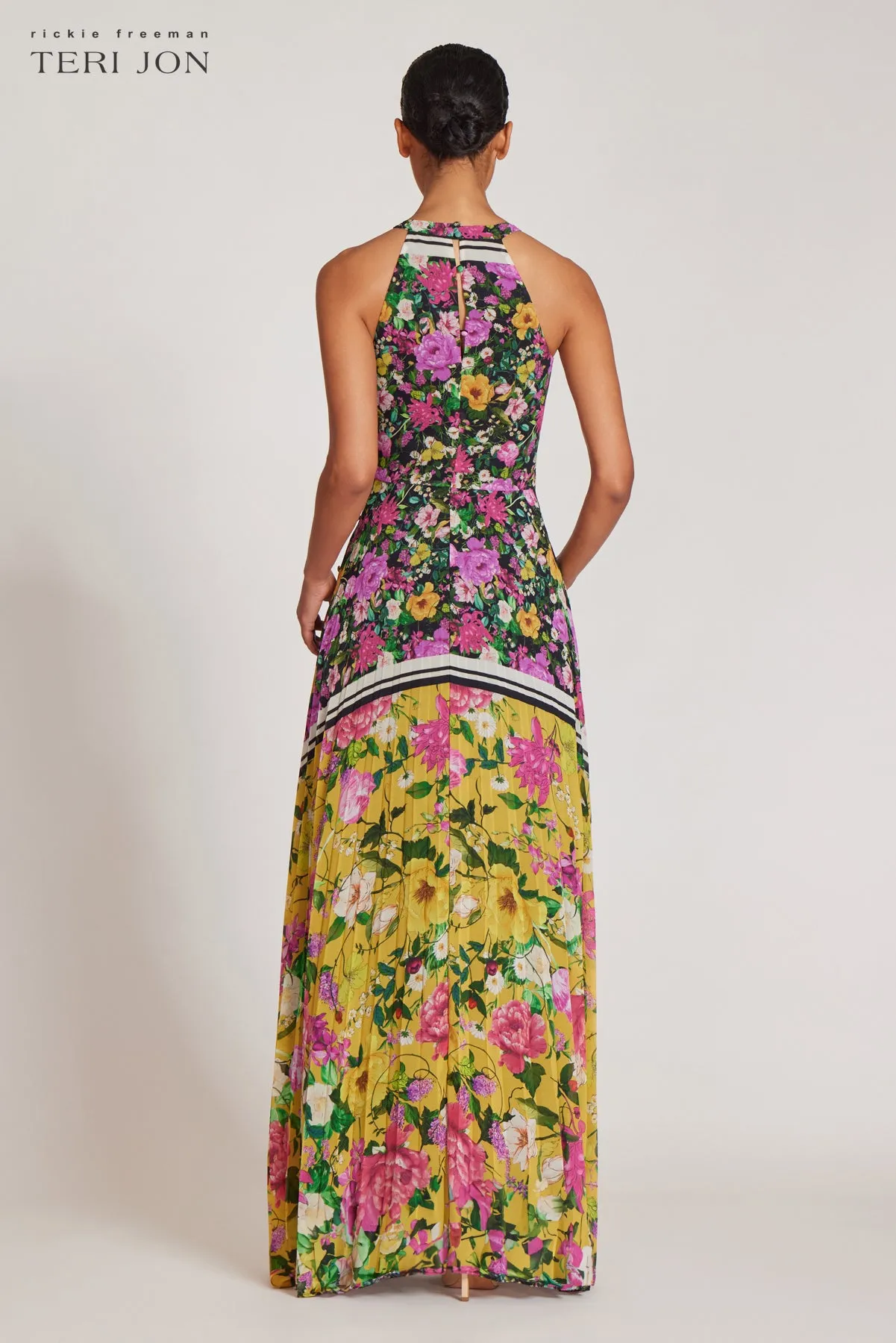 Floral Pleated Halter Neck Gown sold by Teri Jon product image thumbnail 3
