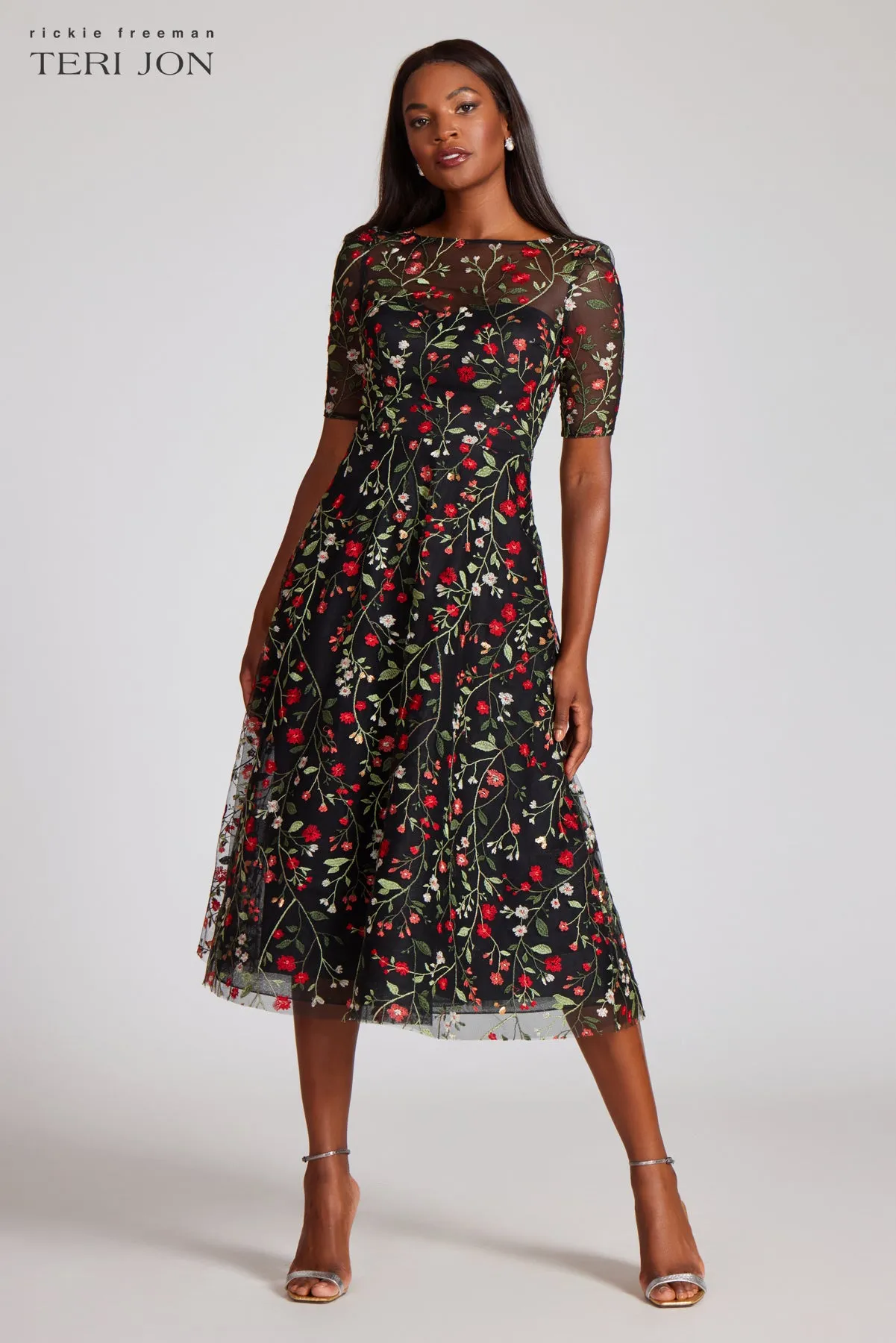 Floral Embroidered Tulle Midi Dress sold by Teri Jon product image thumbnail 2