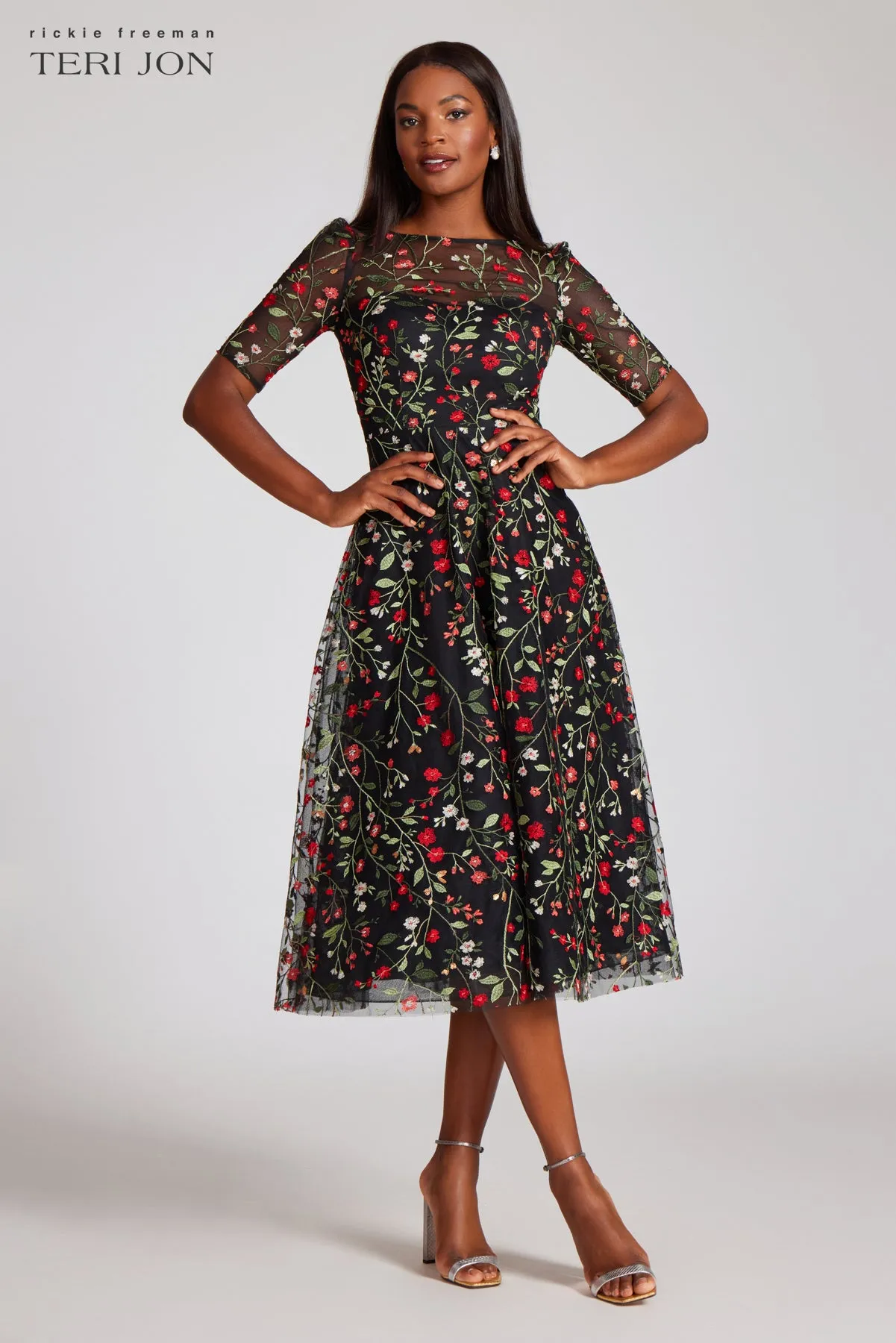 Floral Embroidered Tulle Midi Dress sold by Teri Jon product image thumbnail 3
