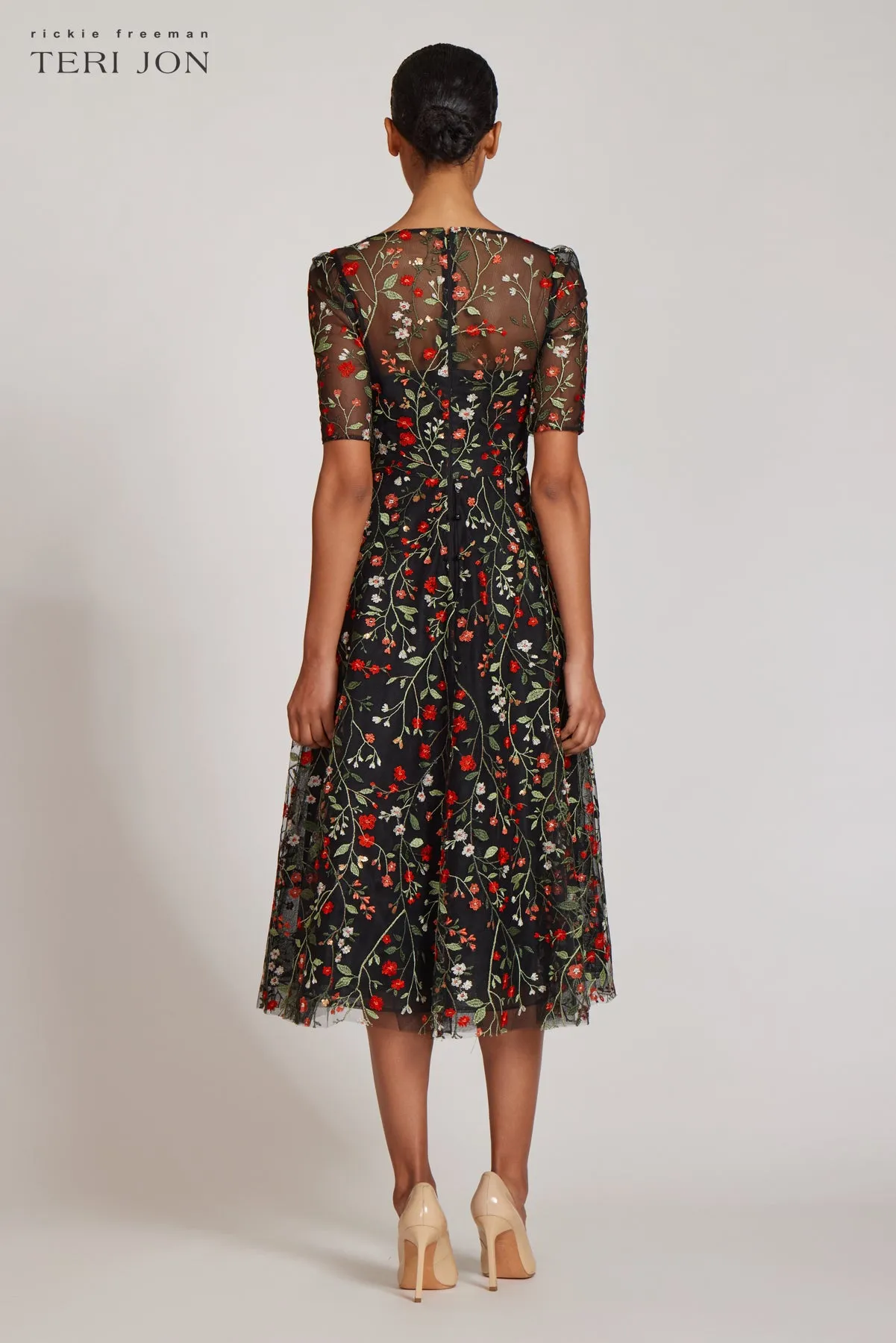 Floral Embroidered Tulle Midi Dress sold by Teri Jon product image thumbnail 4