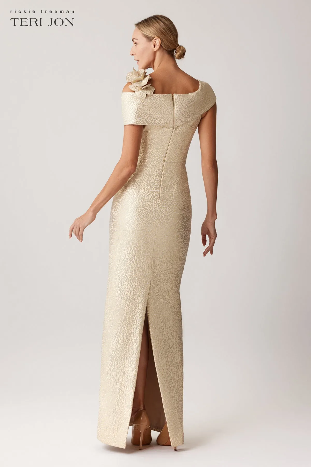 Jacquard 3D Flower Column Gown sold by Teri Jon product image thumbnail 3