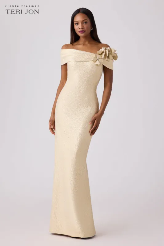 Jacquard 3D Flower Column Gown sold by Teri Jon