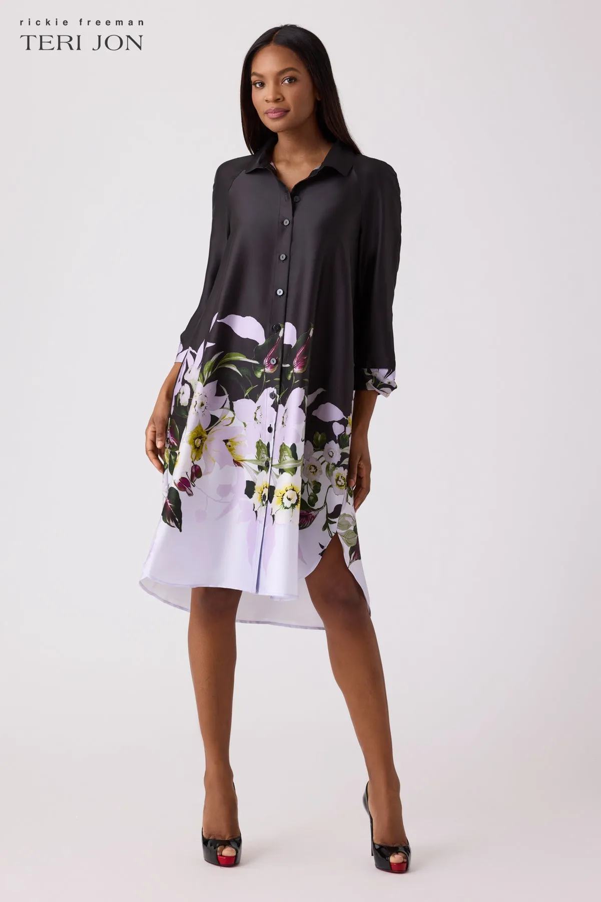 Button-Up Twill Print Dress sold by Teri Jon