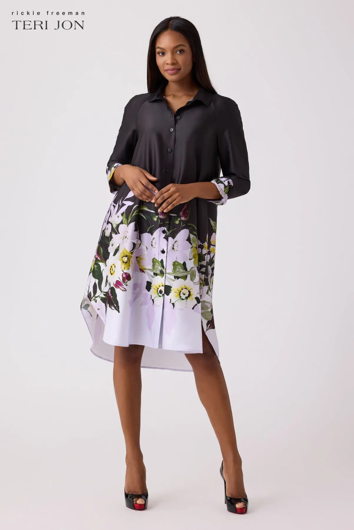 Button-Up Twill Print Dress sold by Teri Jon product image thumbnail 2