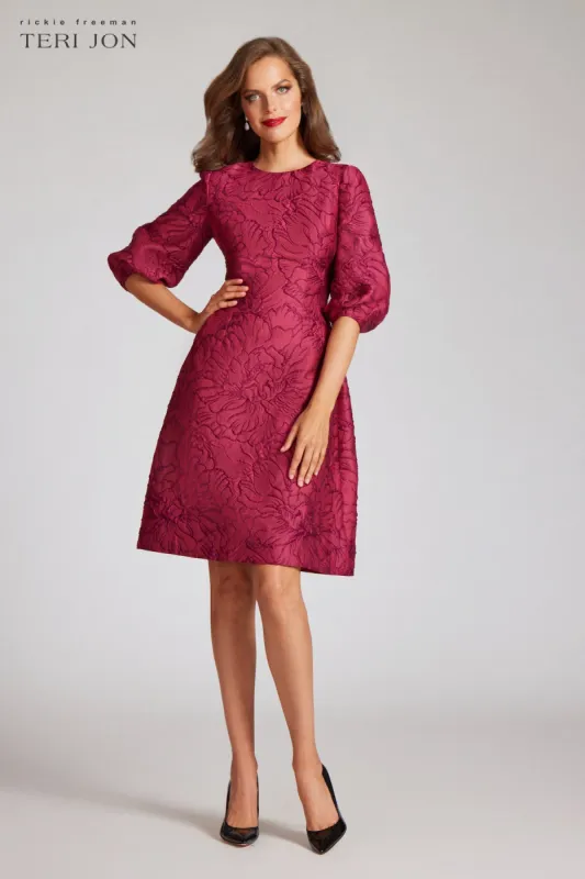 Floral Jacquard Balloon Sleeve Dress sold by Teri Jon
