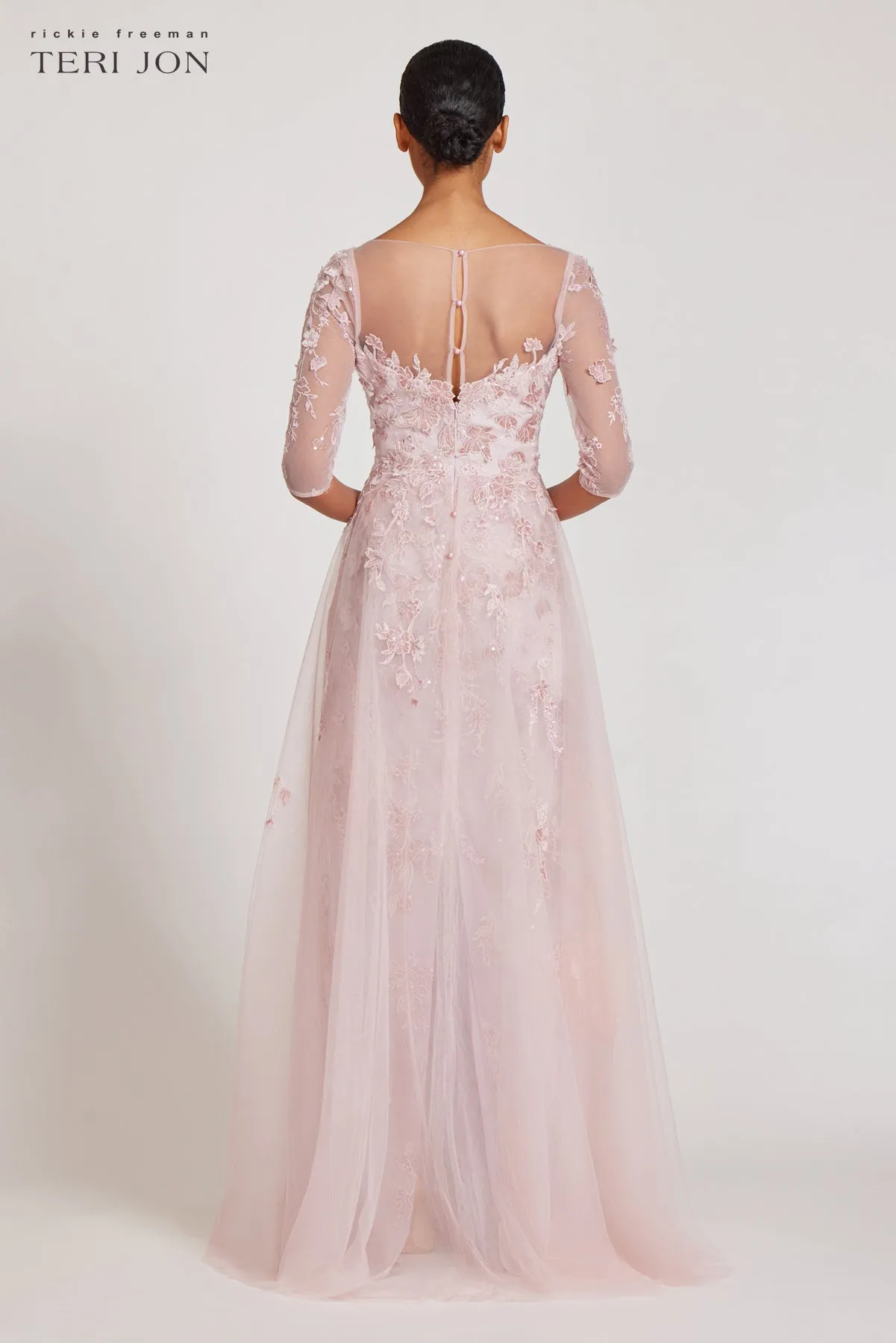 Tulle Velvet Floral Applique Gown sold by Teri Jon product image thumbnail 3