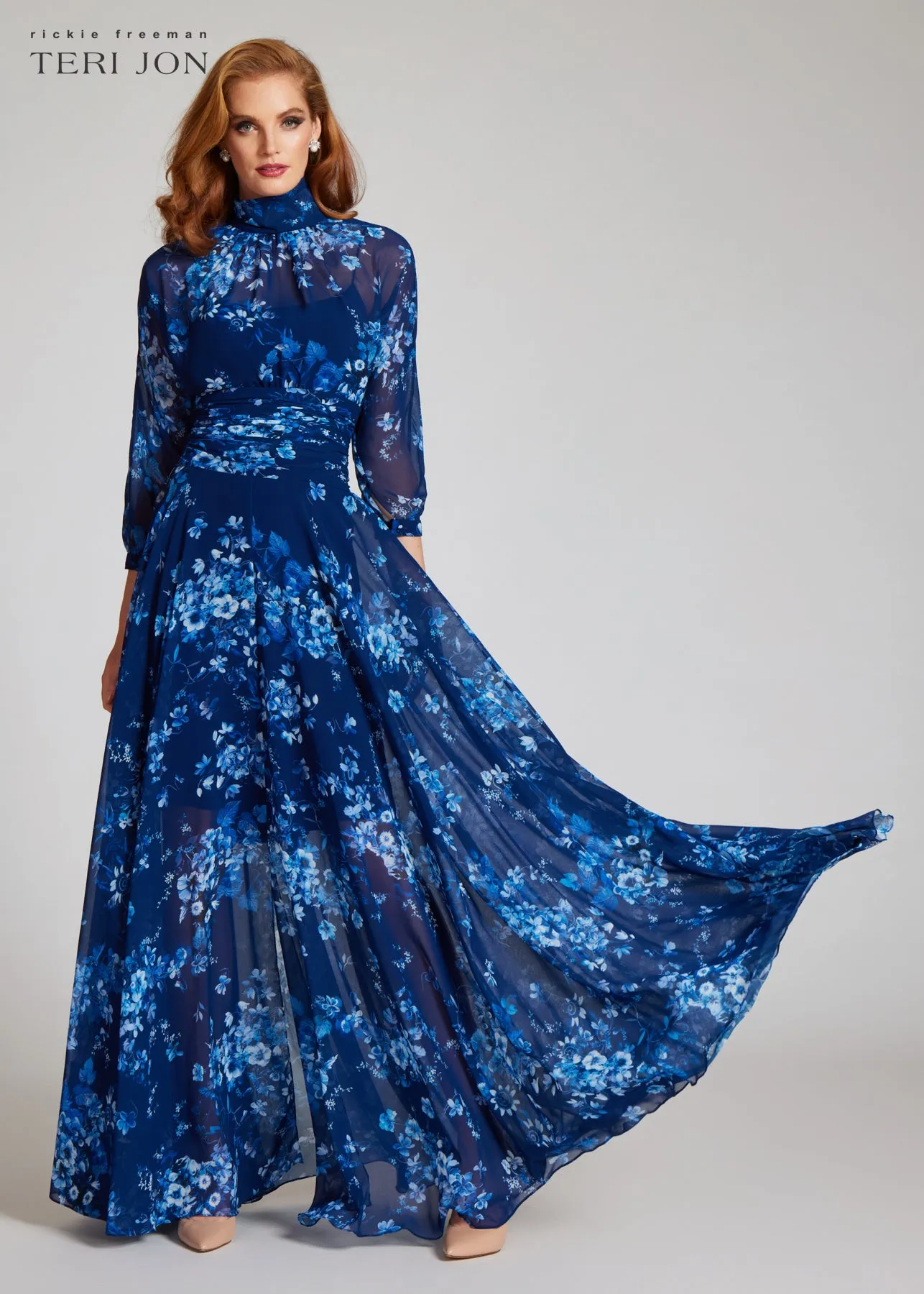 Mock Neck Chiffon Gown sold by Teri Jon product image thumbnail 4