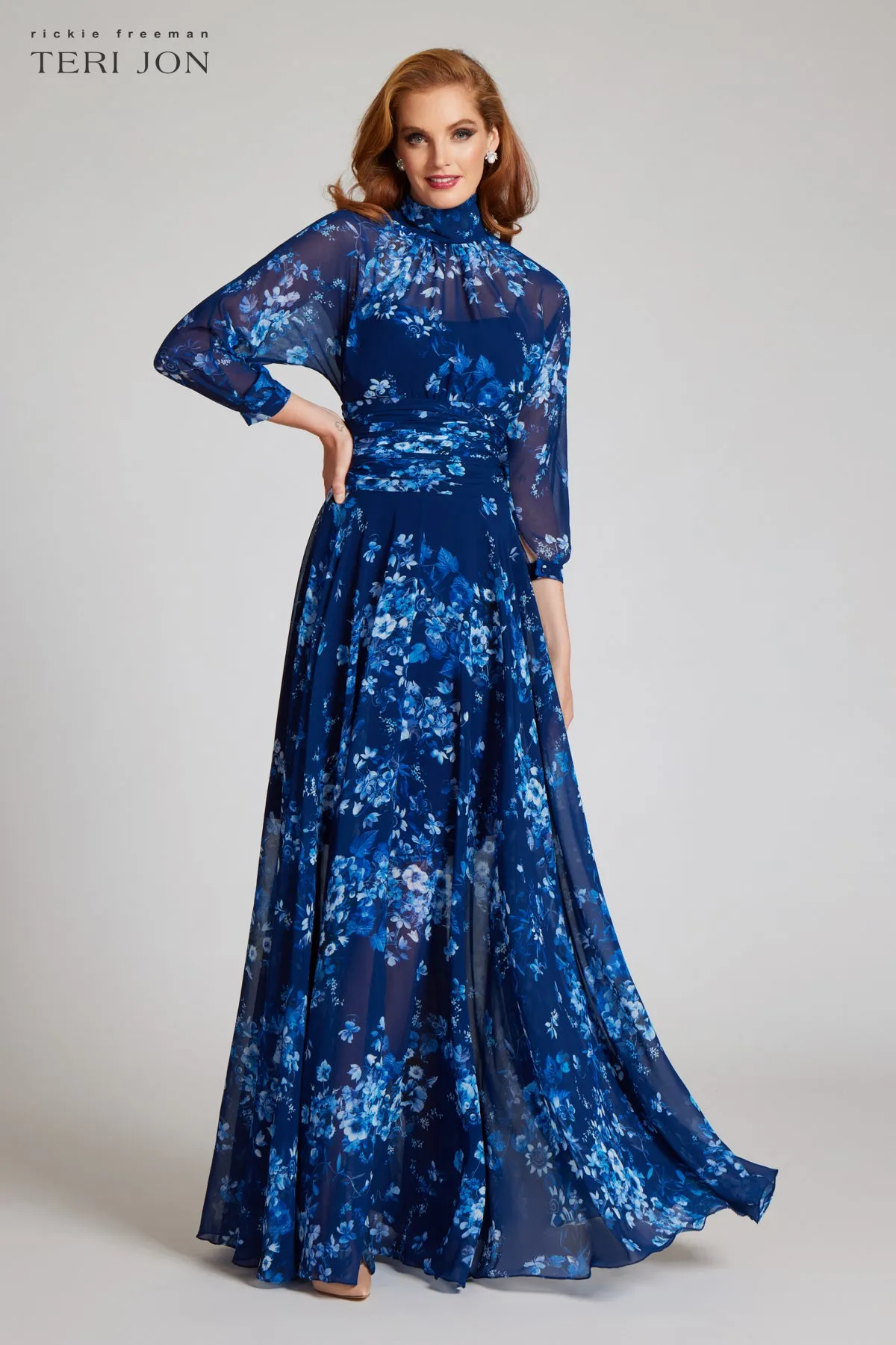 Mock Neck Chiffon Gown sold by Teri Jon product image thumbnail 3