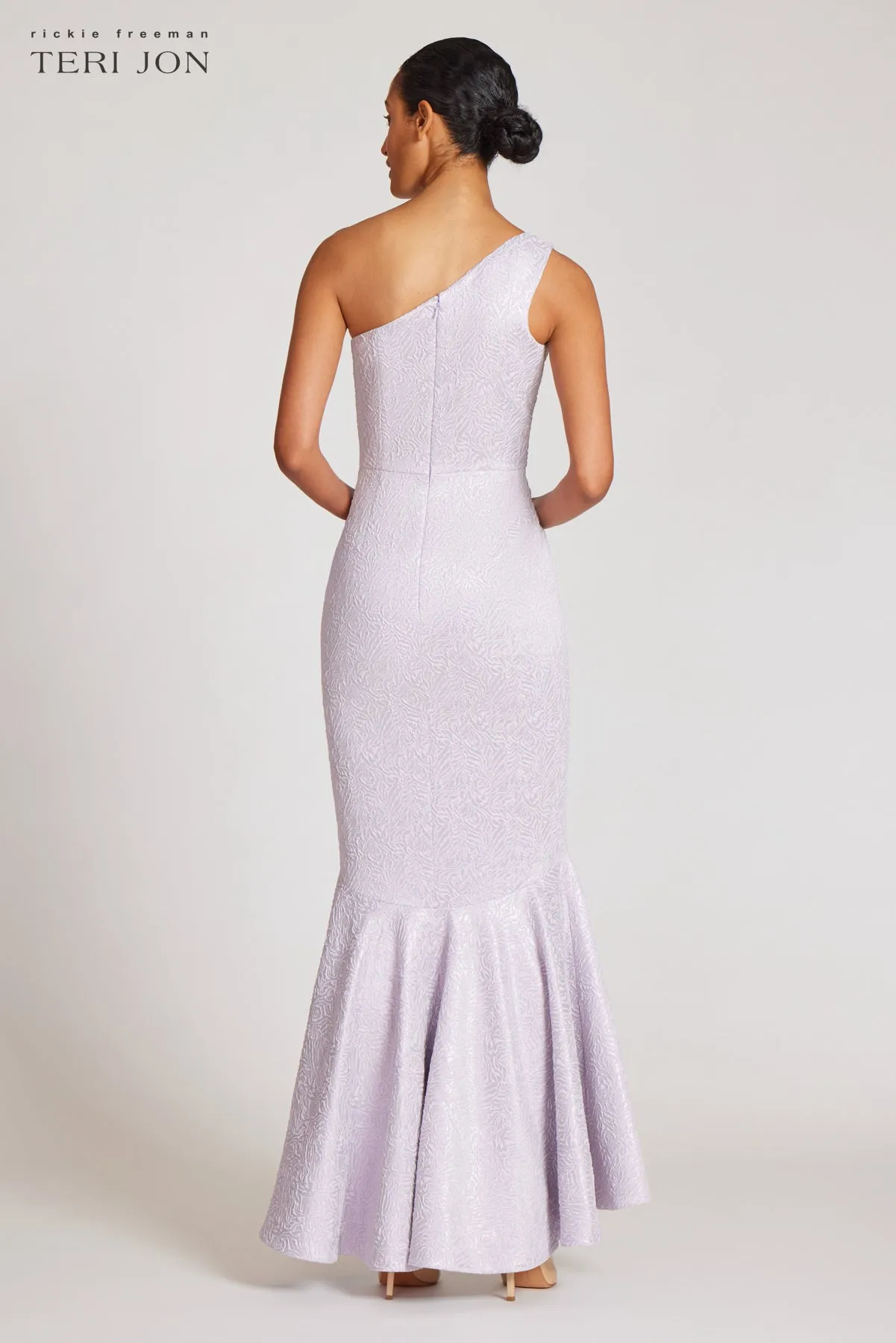 Metallic Jacquard One Shoulder Side Draped Gown sold by Teri Jon product image thumbnail 5