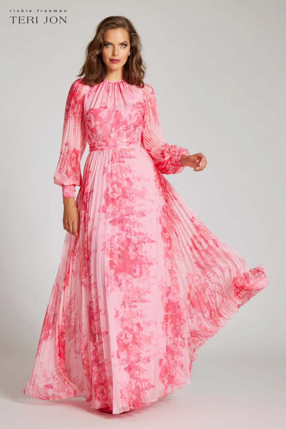 Printed Floral Pleated Maxi Gown sold by Teri Jon product image thumbnail 5