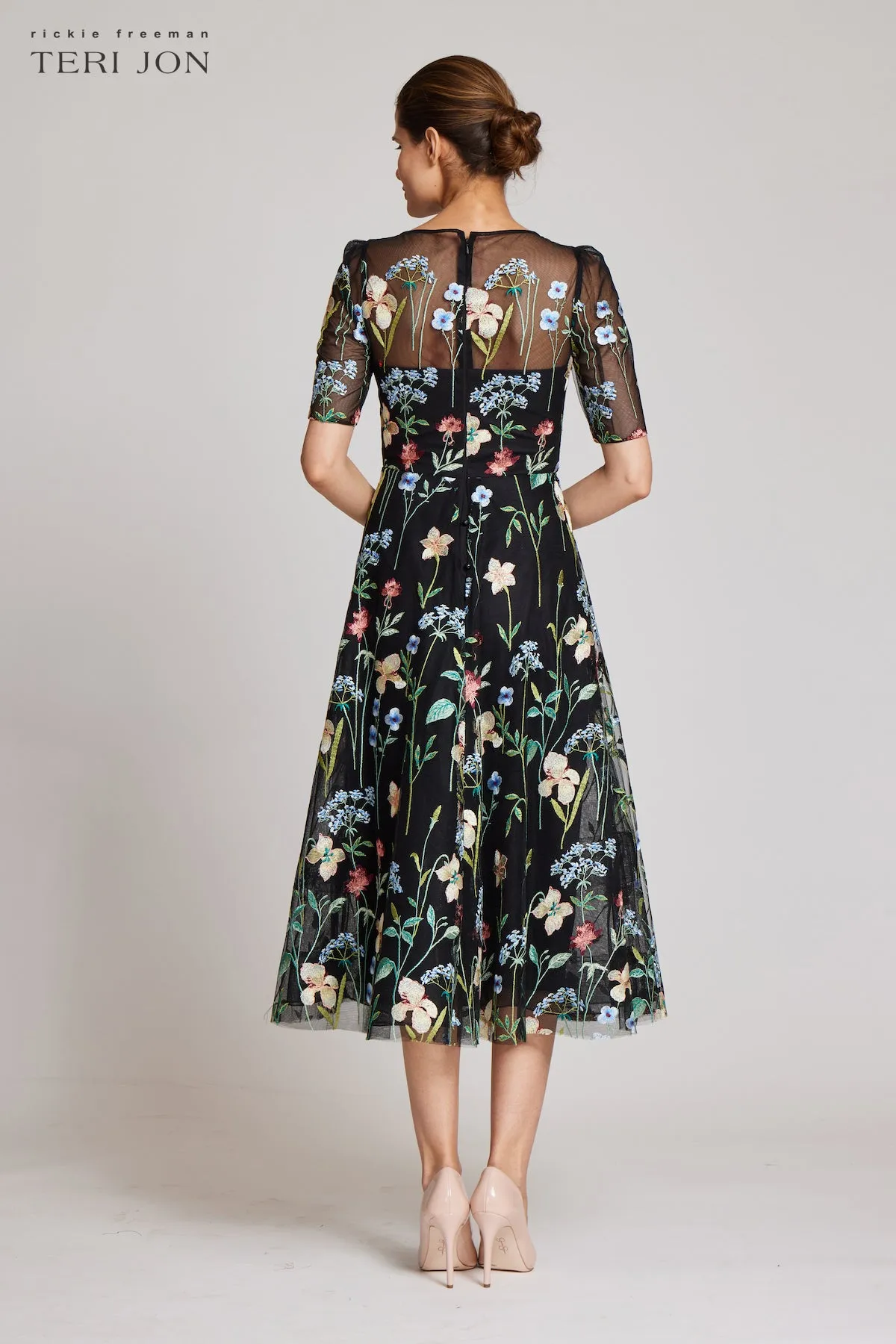 Embroidered Tulle Dress With Floral Print sold by Teri Jon product image thumbnail 4